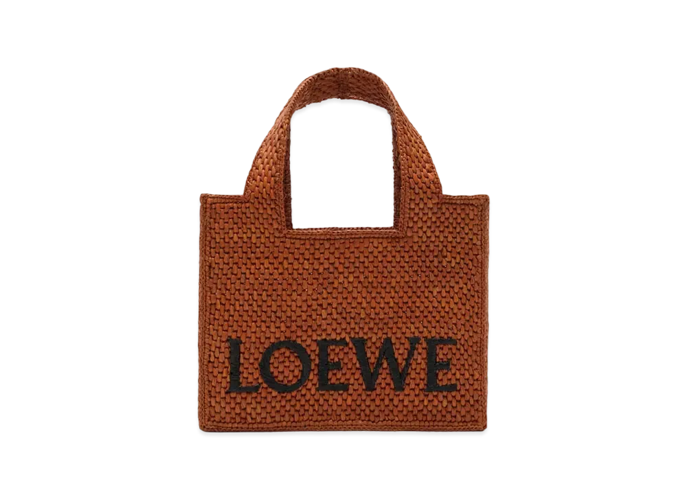 LOEWE Small Loewe Font Tote In Raffia "Honey Gold"