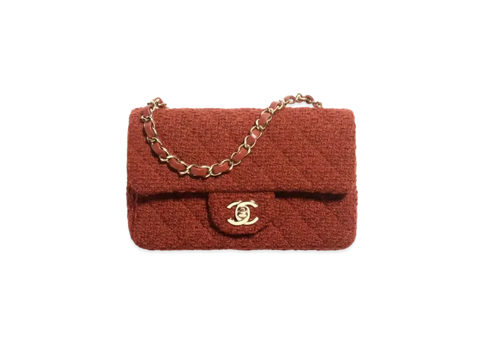 CHANEL Mini Classic Handbag Wool Tweed & Gold-Tone Metal "Brown"