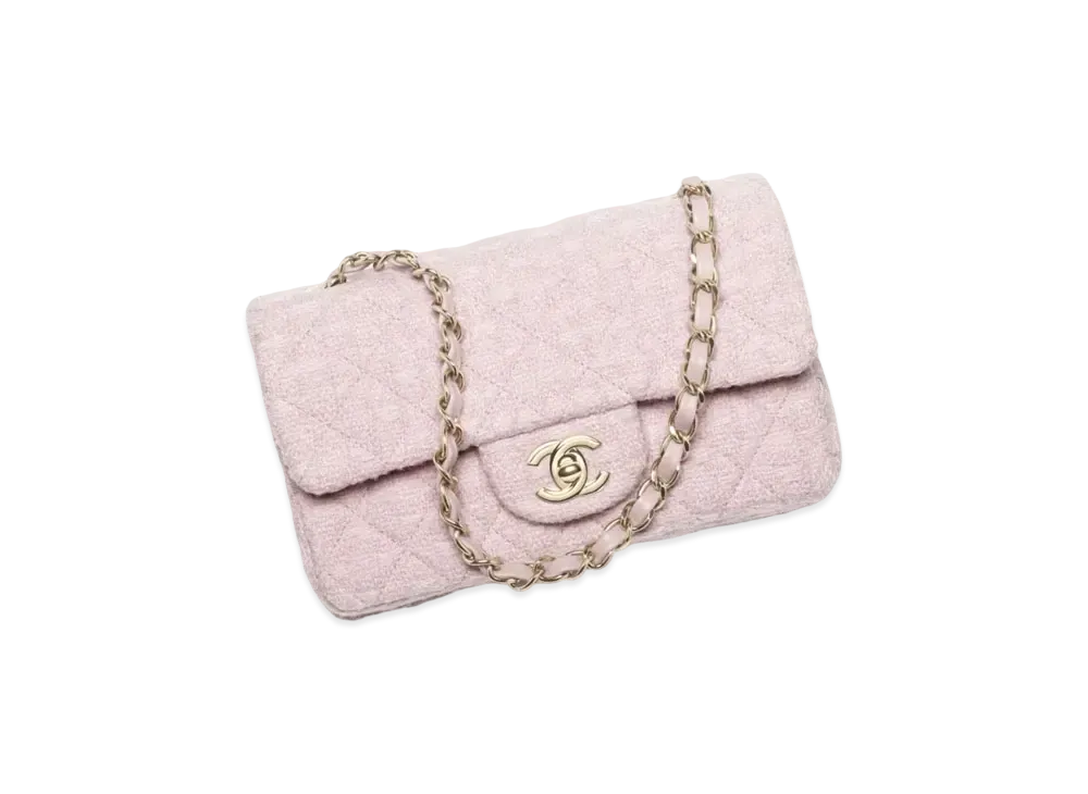 CHANEL Mini Classic Handbag Wool Tweed & Gold-Tone Metal "Pink"