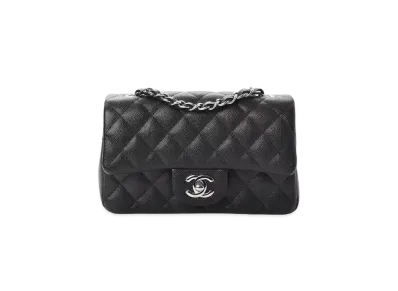 CHANEL Mini Matelasse Single Flap Caviarskin "Black/Silver"