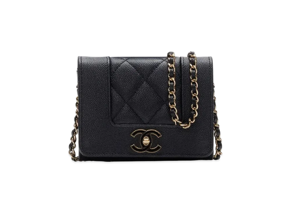 CHANEL Matelasse Mademoiselle Flap Mini Chain Wallet Caviarskin "Black/Gold"