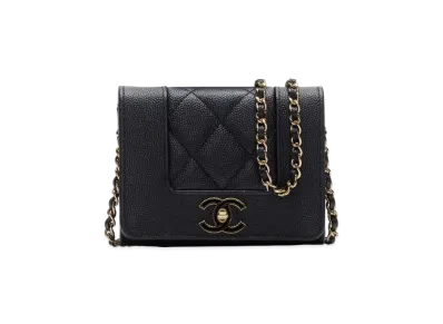 CHANEL Matelasse Mademoiselle Flap Mini Chain Wallet Caviarskin "Black/Gold"
