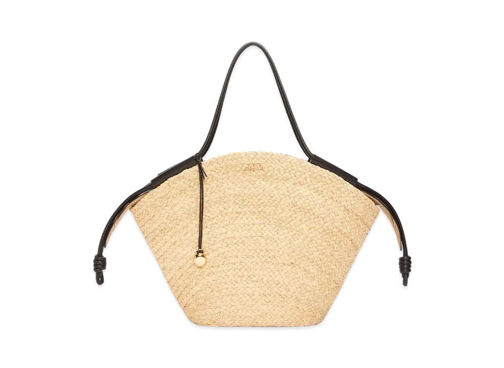 LOEWE Large Paseo Basket in Raffia and Nappa Calfskin "Natural/Black"