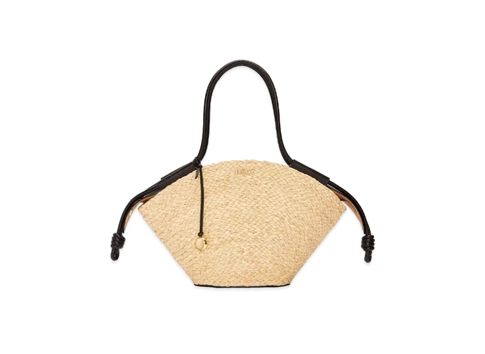 LOEWE Small Paseo Basket in Raffia and Nappa Calfskin "Natural/Black"