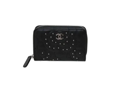 CHANEL Camellia Studs Coco Mark Coin Case "Black"