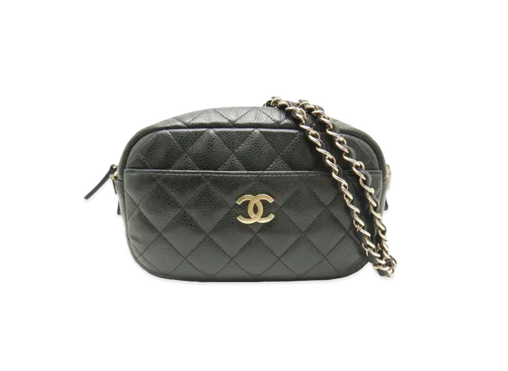 CHANEL Matelasse Camera Chain Shoulder Caviarskin "Black/Gold"