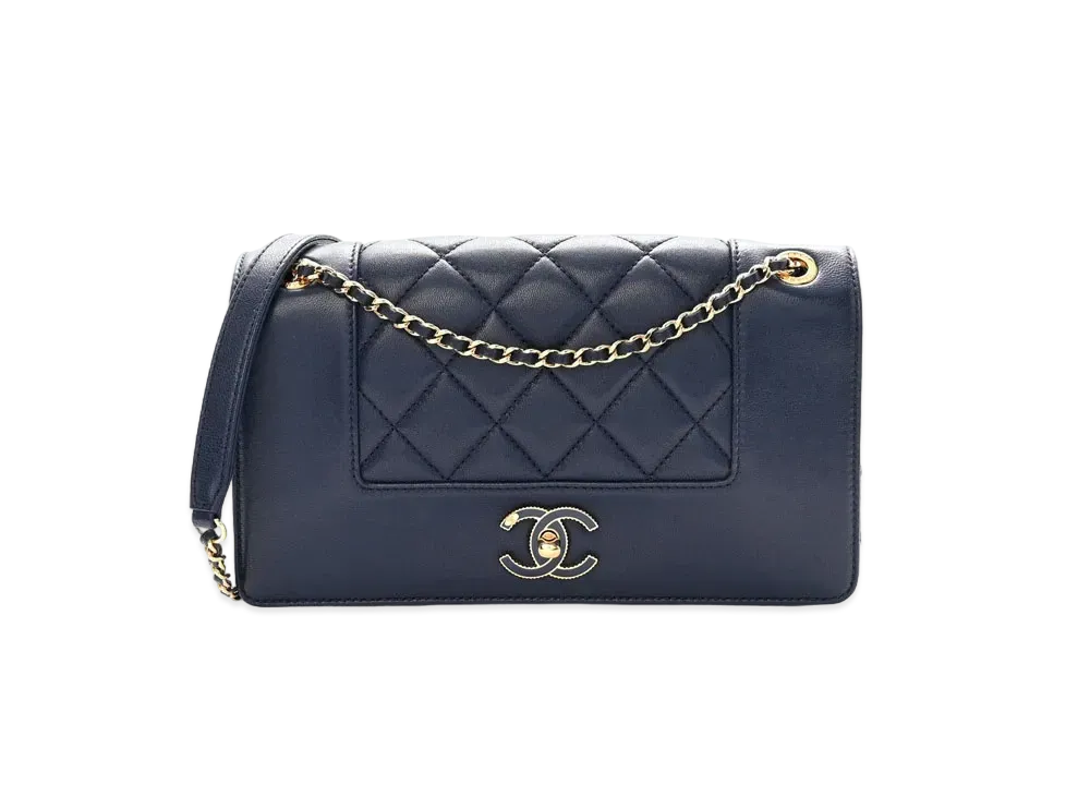 CHANEL Matelasse Mademoiselle Flap Chain Bag Lambskin "Navy/Gold"