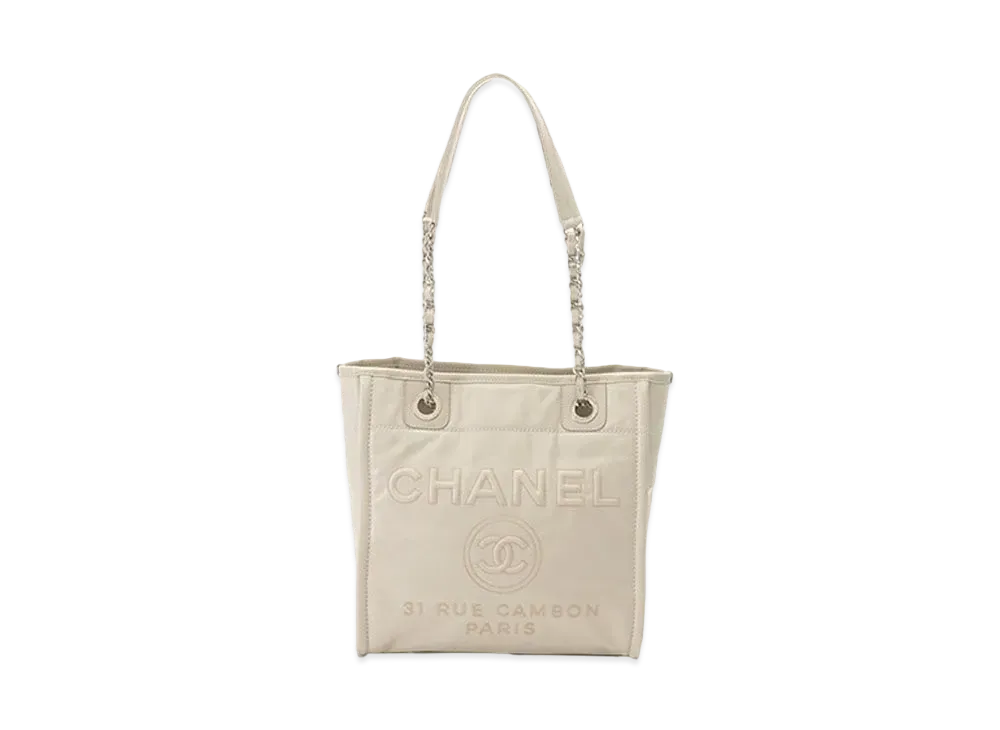 CHANEL Mini Deauville Tote Calfskin "White/Silver"