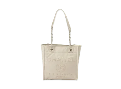 CHANEL Mini Deauville Tote Calfskin "White/Silver"
