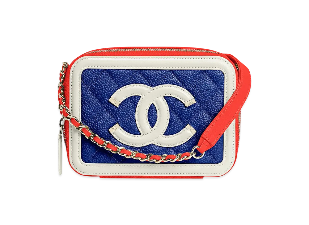 CHANEL CC Filigree Mini Vanity Shoulder Bag "Navy/Red"