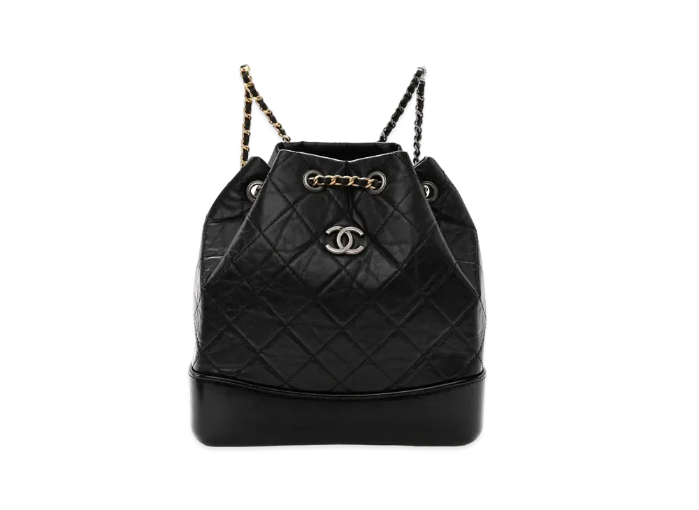 CHANEL Matelasse Gabrielle Drawstring Chain Backpack Aged Calfskin "Black/Silver/Gold"