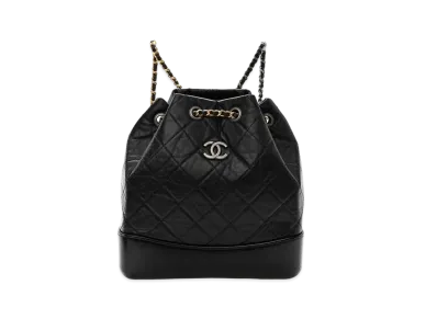 CHANEL Matelasse Gabrielle Drawstring Chain Backpack Aged Calfskin "Black/Silver/Gold"