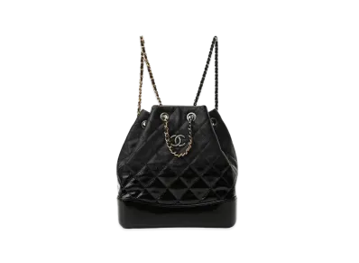 CHANEL Matelasse Gabrielle Drawstring Chain Backpack Patent Goatskin "Black/Silver/Gold"