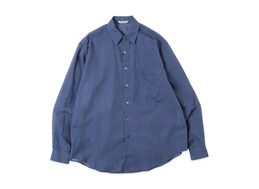 オーラリー スーパー ライト チェック ビック シャツ "ネイビー"