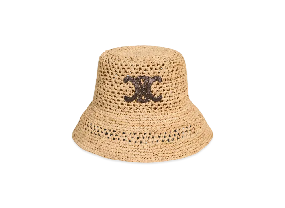 CELINE Triomphe Bucket Hat in Raffia "Natural"