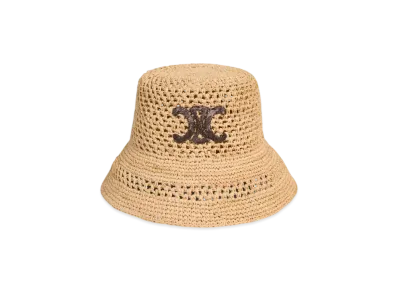 CELINE Triomphe Bucket Hat in Raffia "Natural"