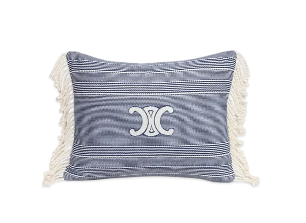 CELINE Triomphe Cushion in Striped Cotton "Off White/Navy"