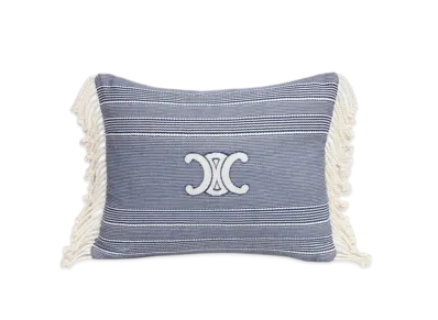 CELINE Triomphe Cushion in Striped Cotton "Off White/Navy"