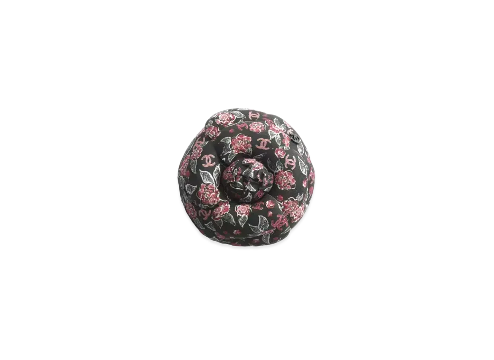 CHANEL Camellia Printed Cotton Poplin "Black/Red/Light Pink/Green"