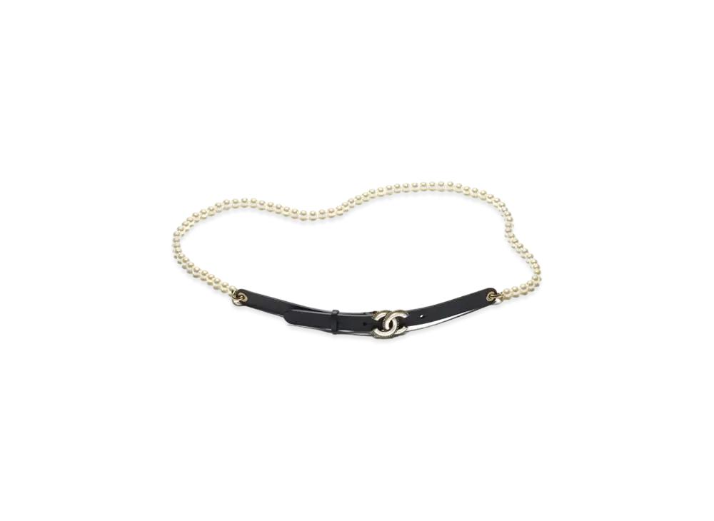 CHANEL Chain Belt Calfskin, Glass Pearls, Metal & Resin "Black/White/Gold"