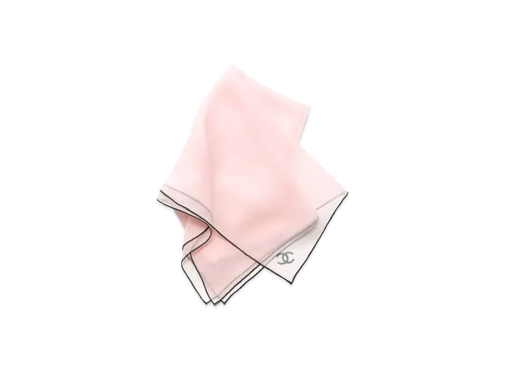 CHANEL Square Scarf Silk Muslin "Pink/Black"