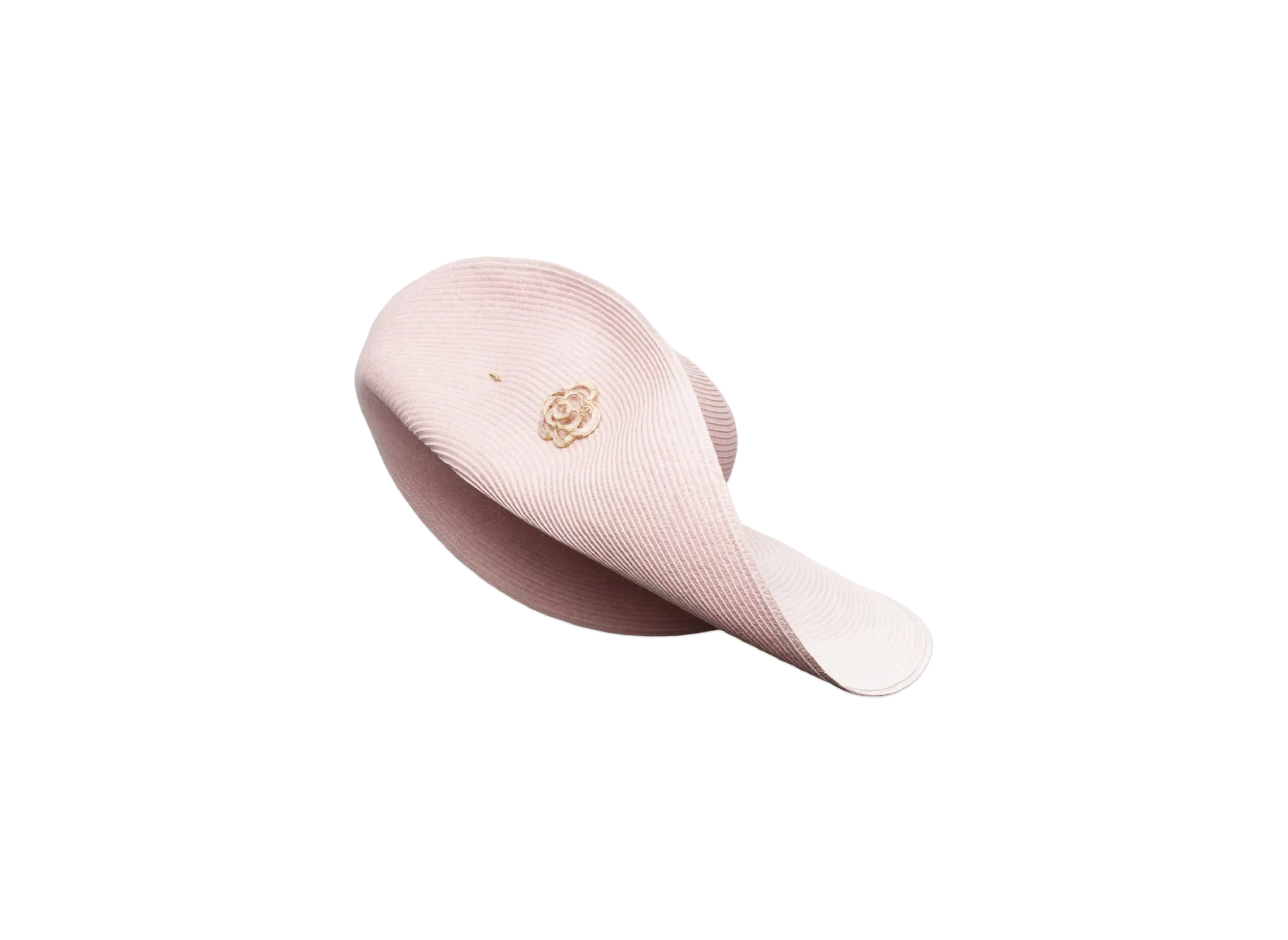 CHANEL Wide-Brimmed Hat Paper Straw, Grosgrain, Metal & Resin "Light Pink/Gold"