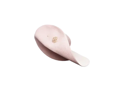 CHANEL Wide-Brimmed Hat Paper Straw, Grosgrain, Metal & Resin "Light Pink/Gold"