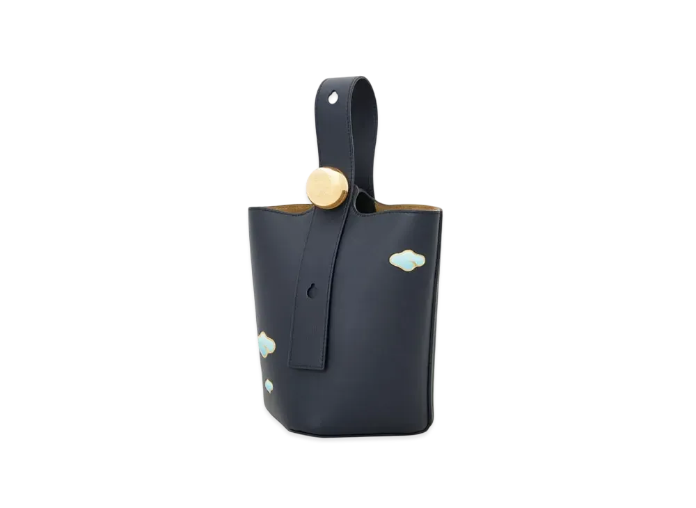 LOEWE Mini Pebble Bucket in Nappa Calfskin "Dark Ink"