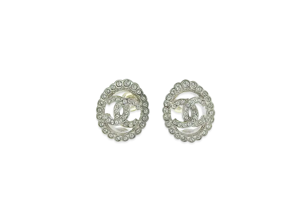 CHANEL CC Logo Crystal Earrings "Silver"