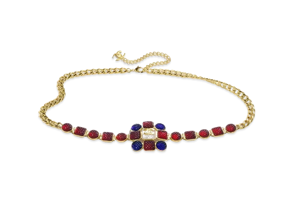 CHANEL Chain Belt Metal & Glass "Gold/White/Blue/Red"