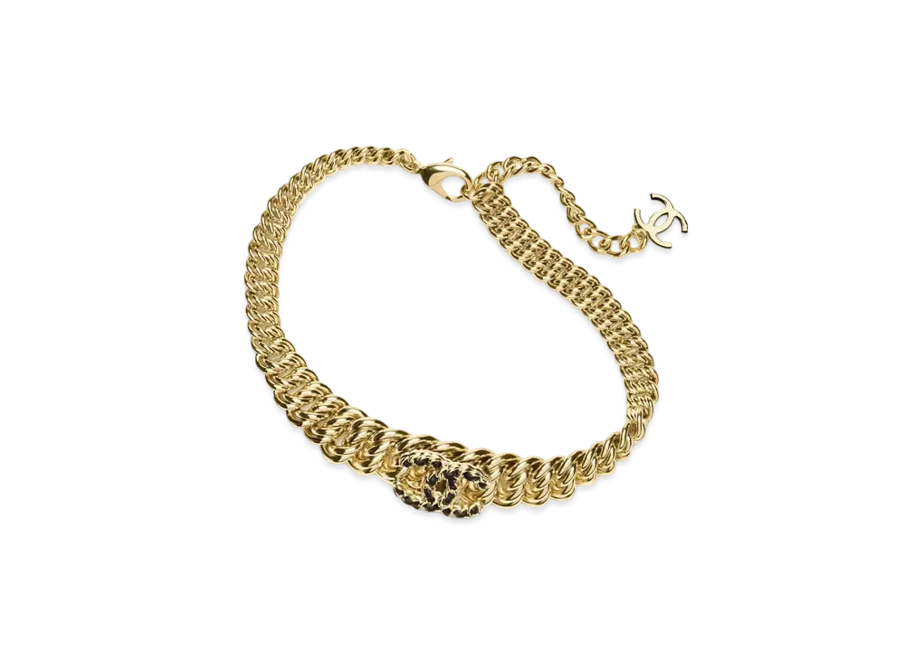 CHANEL Necklace Metal & Lambskin "Gold/Black"