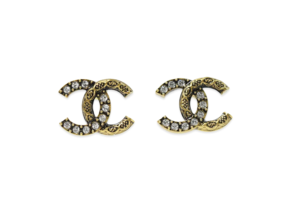 CHANEL Women's Coco Mark Rhinestone Earrings "Gold"