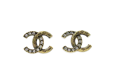 CHANEL Women's Coco Mark Rhinestone Earrings "Gold"