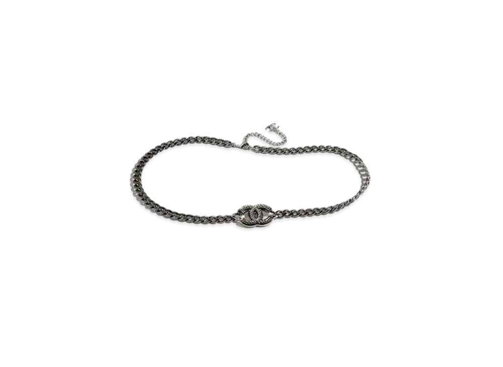 CHANEL Chain Belt Metal & Glass Ruthenium "Silver/Black"