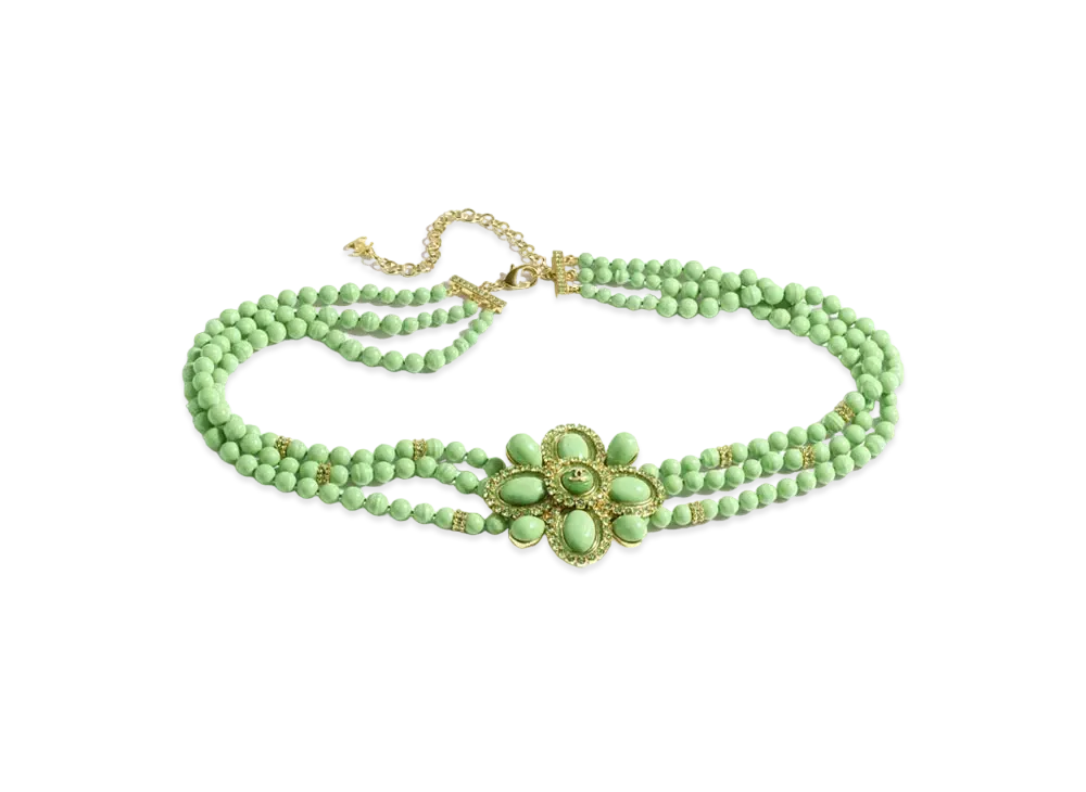 CHANEL Chain Belt Metal, Resin, Glass Pearls & Strass "Gold/Green/Crystal"