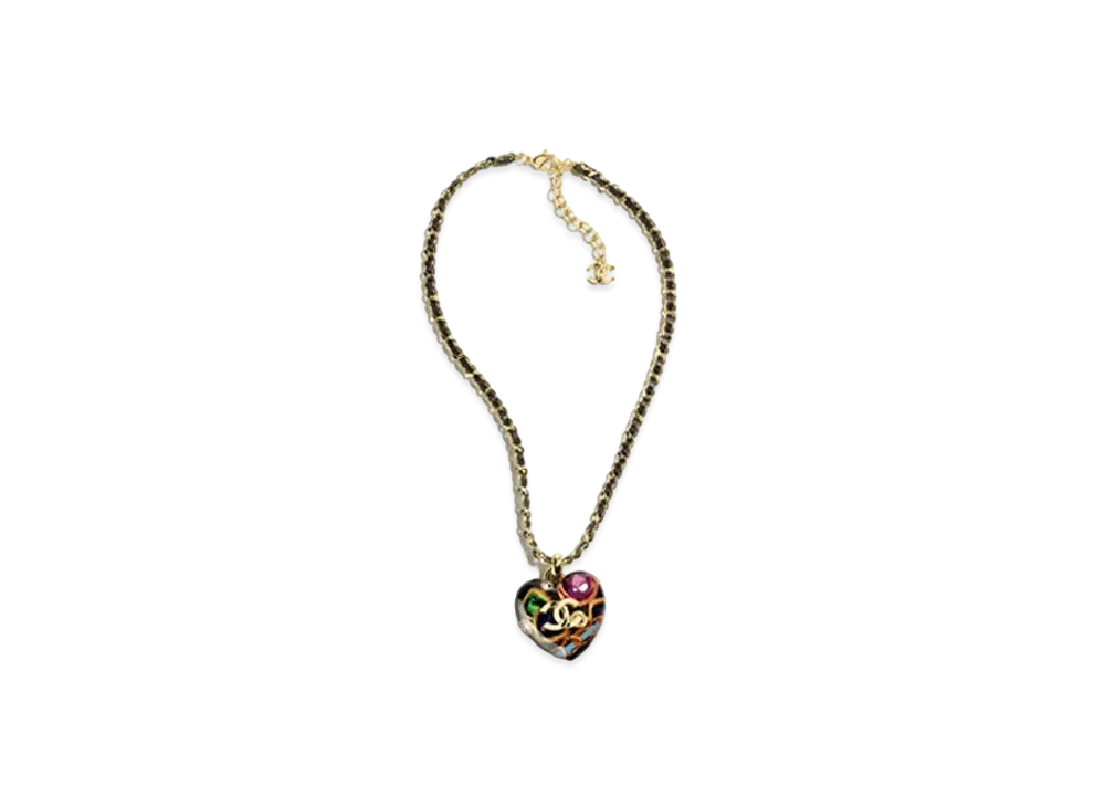 CHANEL Necklace Metal, Resin, Silk, Calfskin & Strass "Gold/Black/Multicolor/Crystal"