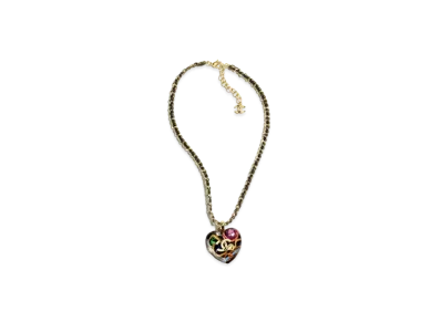 CHANEL Necklace Metal, Resin, Silk, Calfskin & Strass "Gold/Black/Multicolor/Crystal"