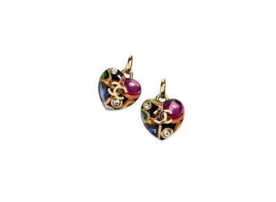 CHANEL Pendant Earrings Metal, Resin, Silk & Strass "Gold/Black/Multicolor/Crystal"