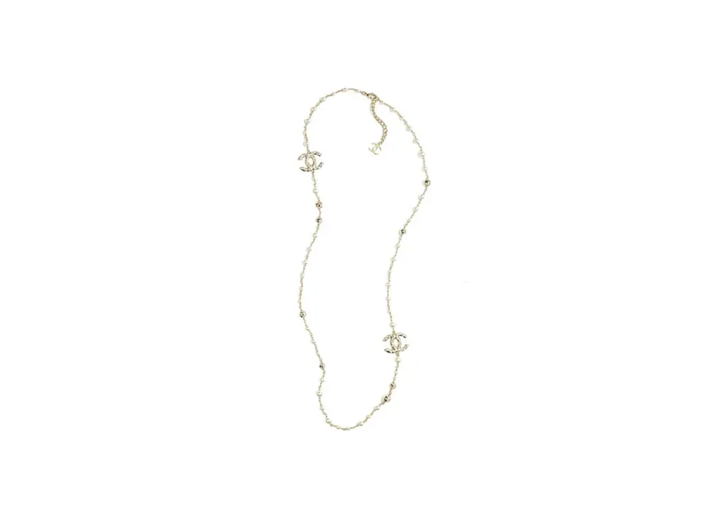 CHANEL Long Necklace Metal, Glass Pearls & Strass "Gold/Pearly White/Crystal"