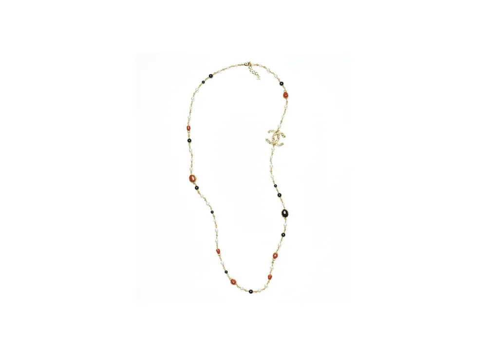 CHANEL Long Necklace Metal, Glass Pearls & Strass "Gold/Multicolor/Crystal"