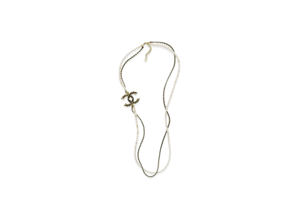 CHANEL Long Necklace Metal, Lambskin, Calfskin, Glass Pearls & Strass "Gold/White/Black/Crystal"