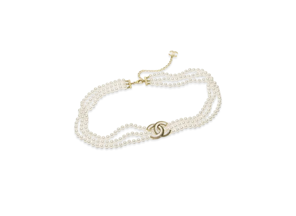 CHANEL Chain Belt Metal, Resin & Glass Pearls "Gold /Pearly White"