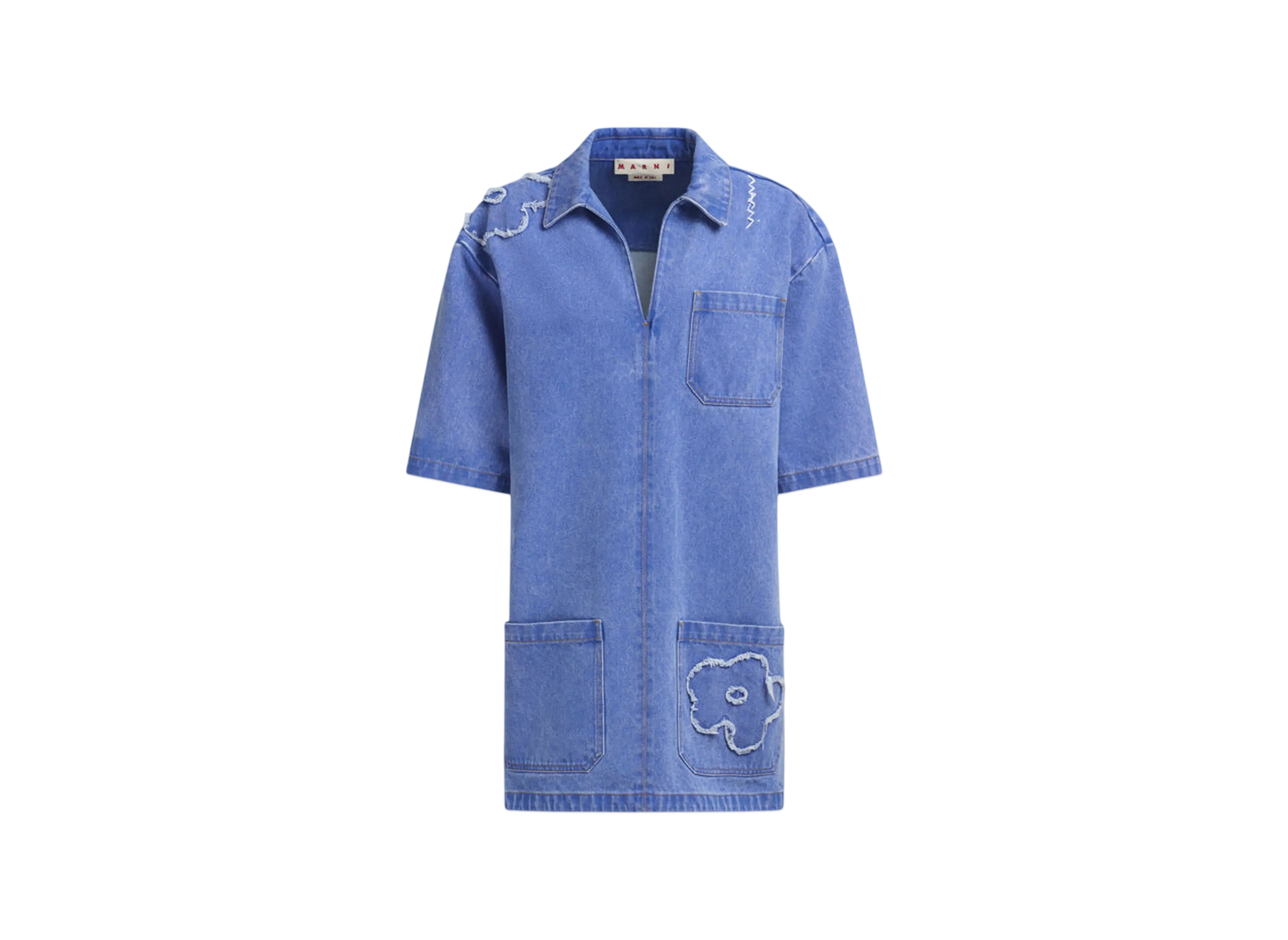 Marni Women's Short Denim Dress with Patch Detail "Cobalt"
