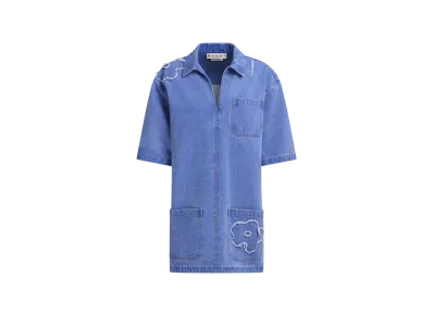 Marni Women's Short Denim Dress with Patch Detail "Cobalt"