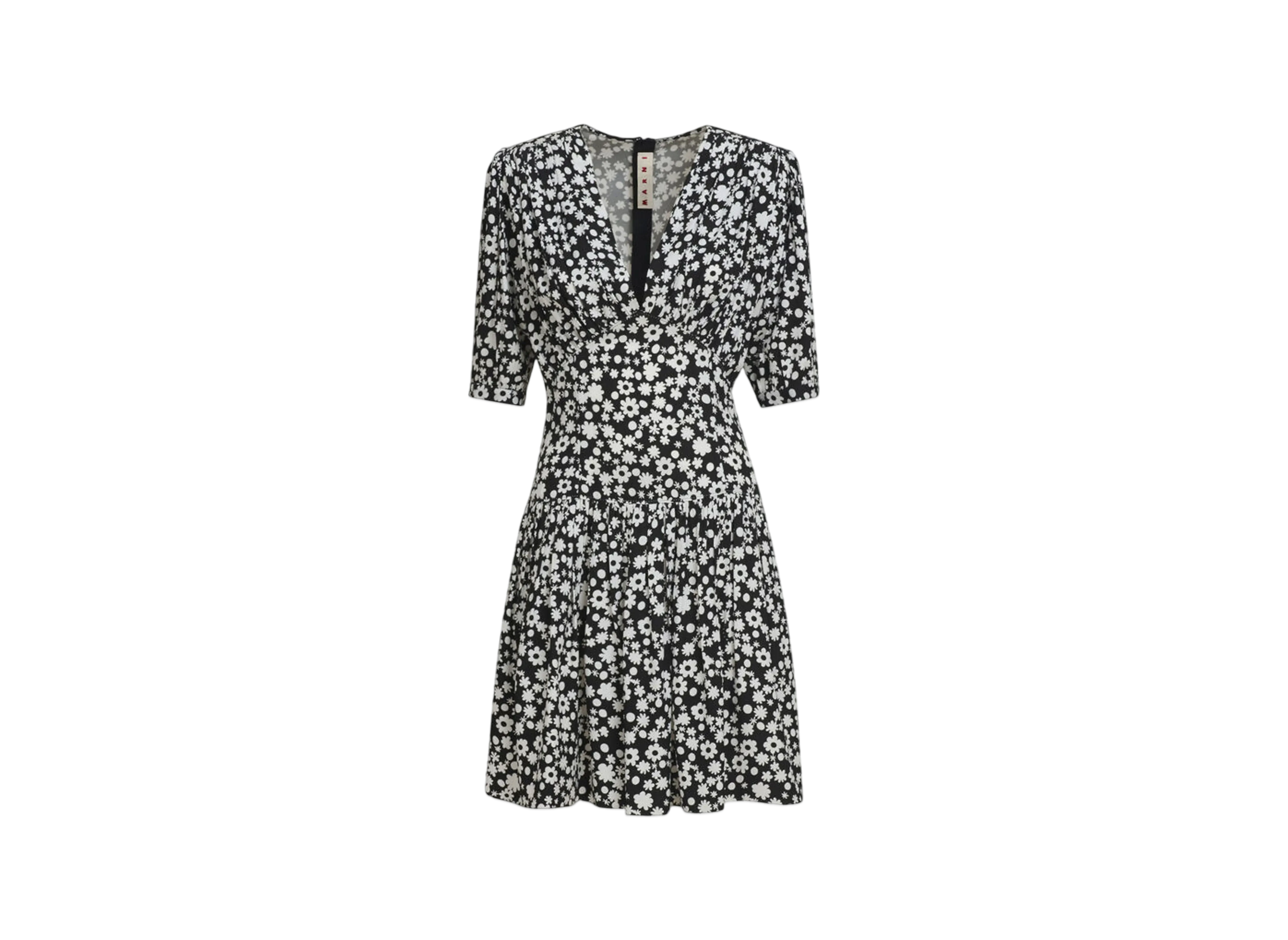 Marni Women's Short Satin Dress with Pop Fields Motif "Black"