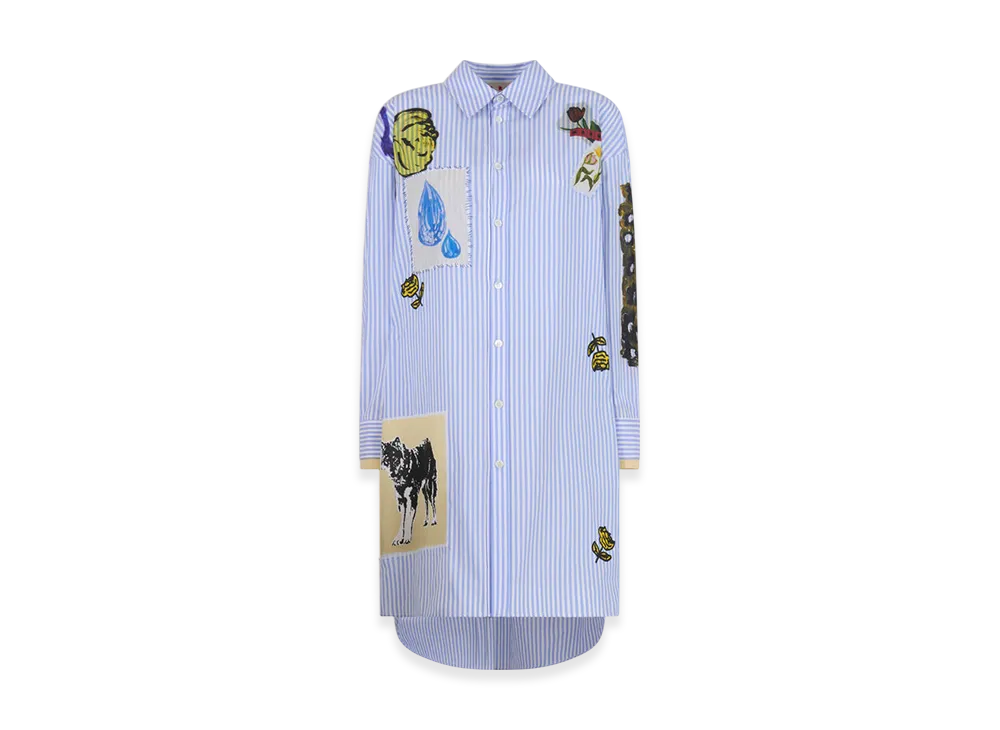 マルニ x オラオルスローン x ソルジャーボーイフレンド ライトポプリン製ストライプシャツドレス "イリスブルー" ABMA1430SXUSCY28STB50