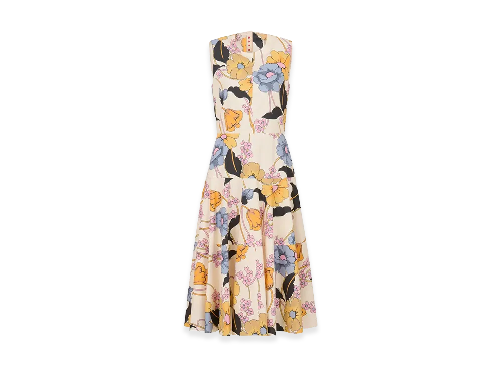 MARNI Women's Poplin Midi Dress with Melodia Print "Multi"
