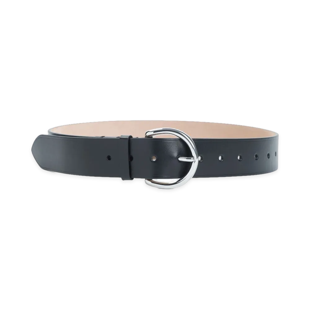 PHOEBE PHILO Women's Round Buckle Calf Leather Belt "Black"