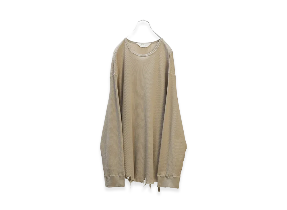 ANCELLM Damage Waffle Crew LS T-Shirt "Greige"