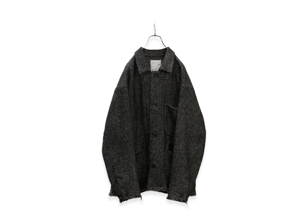 ANCELLM Damage Wool Herringbone Cover All "White/Black"